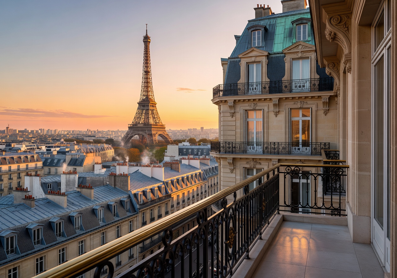 Shangri-La Paris with Eiffel Tower skyline view from balcony
